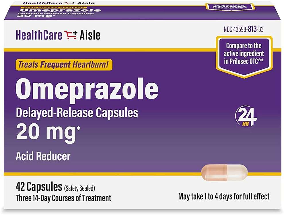 HealthCareAisle Omeprazole 20 mg, 42 Delayed-Release Capsules - Acid Reducer, Treats Frequent Heartburn, 42 Count (Pack of 1) - Image 1