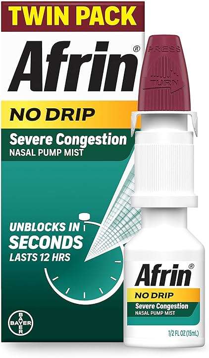 Afrin No Drip Severe Congestion Nasal Mist Twin Pack, Non-Drowsy, Fast-Acting Decongestant for Nasal Congestion and Sinus Pressure Relief, Adults and Children 6 and Older, .5 fl oz (Pack of 2) - Image 2