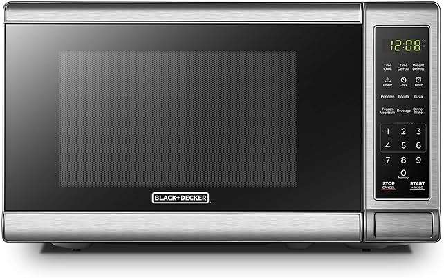 BLACK+DECKER EM720CB7 Digital Microwave Oven with Turntable Push-Button Door, Child Safety Lock, 700W, Stainless Steel, 0.7 Cu.ft - Image 1