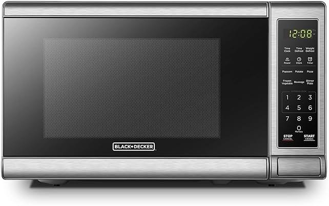 BLACK+DECKER EM720CB7 Digital Microwave Oven with Turntable Push-Button Door, Child Safety Lock, 700W, Stainless Steel, 0.7 Cu.ft - Product Image