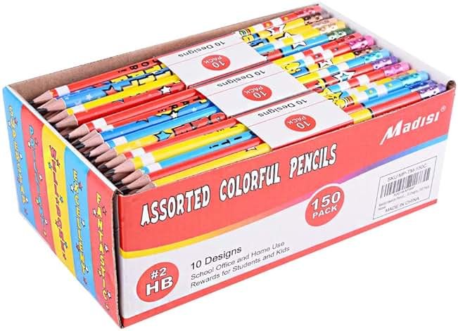 Madisi Assorted Colorful Pencils, Incentive Pencils,#2 HB, 10 Designs, 150 Pack, pencils bulk for kids - Product Image