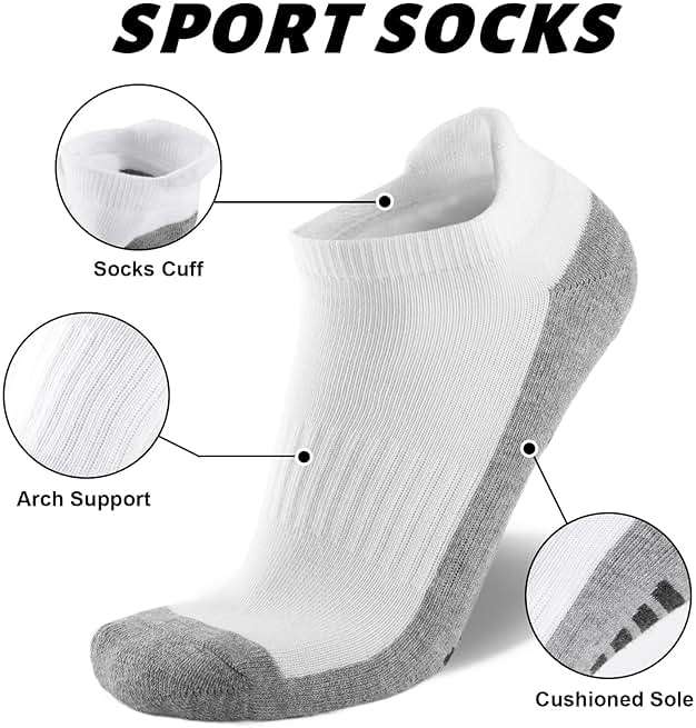 eallco Mens Ankle Socks Low Cut Athletic Cushioned Running Tab Socks 6 Pack - Image 3