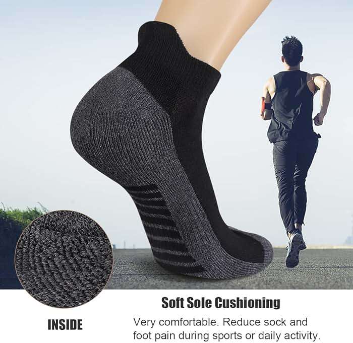 eallco Mens Ankle Socks Low Cut Athletic Cushioned Running Tab Socks 6 Pack - Image 6
