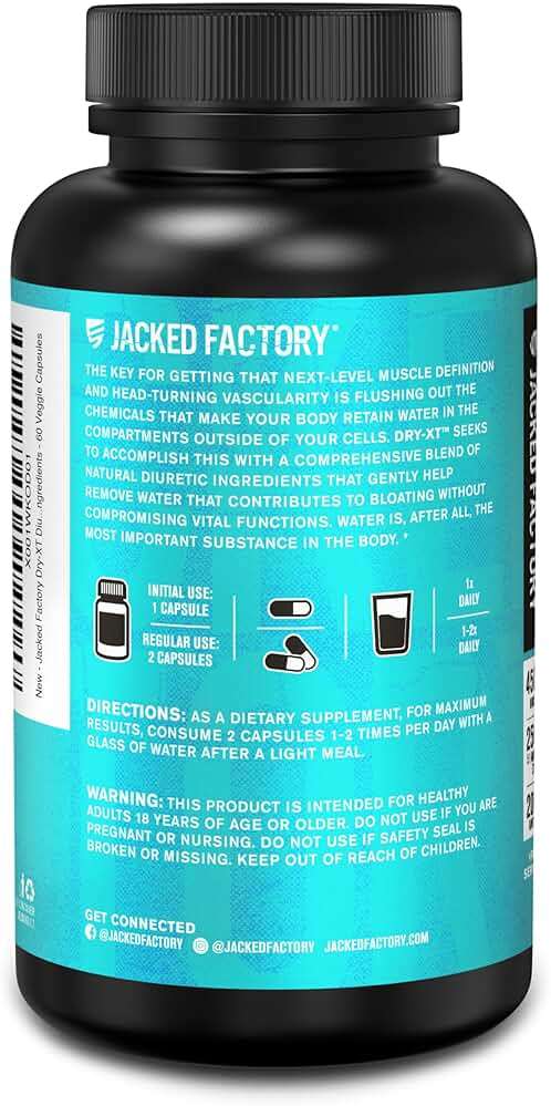 Jacked Factory Dry-XT Diuretic Water Pills - Natural Supplement | Reduces Water Retention & Bloating | Dandelion Root Extract, Potassium, 7 More Powerful Ingredients - 60 Veggie Capsules - Image 8