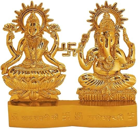 SATVIK 4 inch Lakshmi Ganesha Statue Metal Figurine Laxmi Ganesh Idol Murti Set for Hindu Pooja for Home Mandir Indian Diwali Puja Pujan Decoration. Indian Housewarming Return Gift Items Luxmi idol - Product Image
