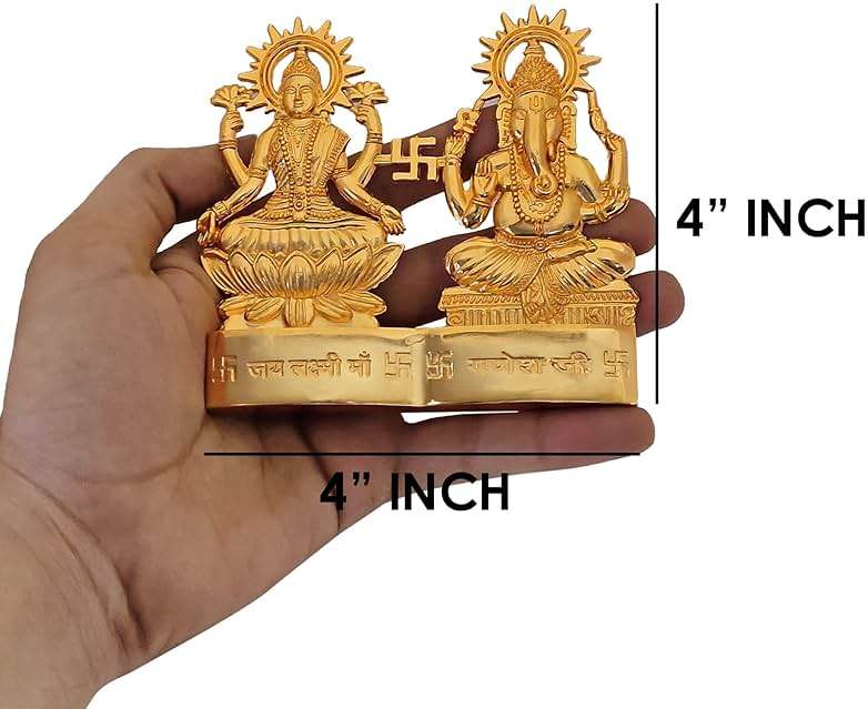 SATVIK 4 inch Lakshmi Ganesha Statue Metal Figurine Laxmi Ganesh Idol Murti Set for Hindu Pooja for Home Mandir Indian Diwali Puja Pujan Decoration. Indian Housewarming Return Gift Items Luxmi idol - Image 2