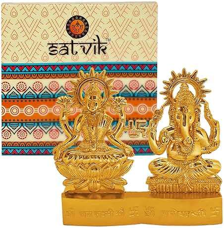 SATVIK 4 inch Lakshmi Ganesha Statue Metal Figurine Laxmi Ganesh Idol Murti Set for Hindu Pooja for Home Mandir Indian Diwali Puja Pujan Decoration. Indian Housewarming Return Gift Items Luxmi idol - Image 3