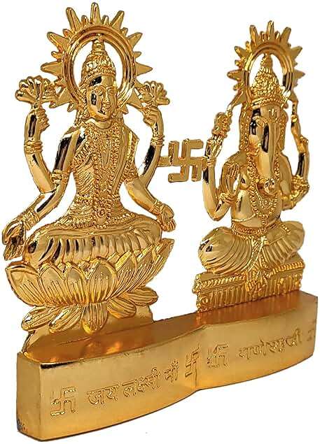 SATVIK 4 inch Lakshmi Ganesha Statue Metal Figurine Laxmi Ganesh Idol Murti Set for Hindu Pooja for Home Mandir Indian Diwali Puja Pujan Decoration. Indian Housewarming Return Gift Items Luxmi idol - Image 4
