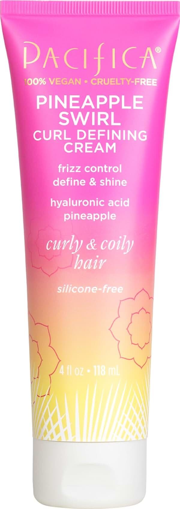 Pacifica Pineapple Swirl Curl Defining Cream – Bounce, Frizz Control & Curl Enhancer Styling Cream for Curly Hair & Wavy Hair – Coconut Oil & Hyaluronic Acid For No-Crunch Hold – Cruelty-Free – 4-oz - Product Image