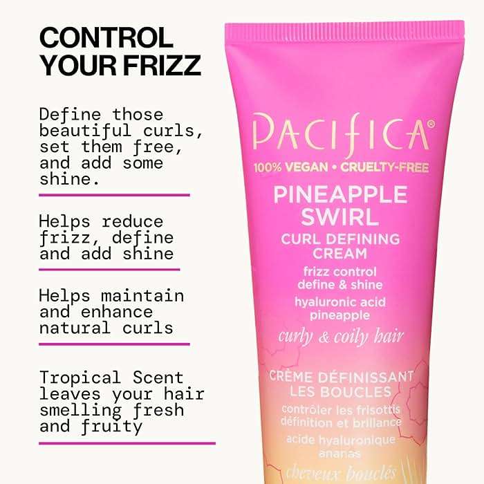 Pacifica Pineapple Swirl Curl Defining Cream – Bounce, Frizz Control & Curl Enhancer Styling Cream for Curly Hair & Wavy Hair – Coconut Oil & Hyaluronic Acid For No-Crunch Hold – Cruelty-Free – 4-oz - Image 4
