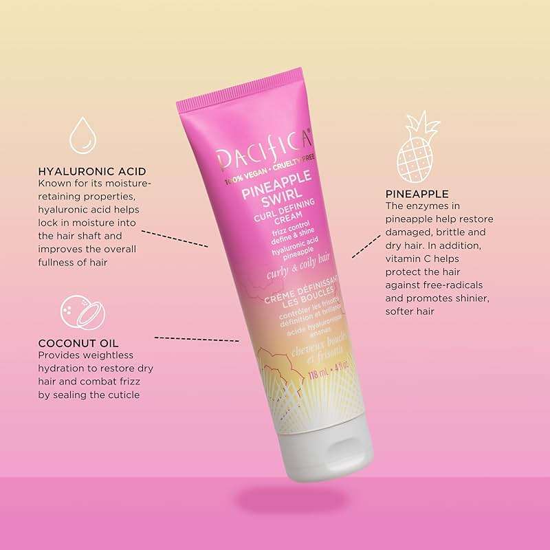 Pacifica Pineapple Swirl Curl Defining Cream – Bounce, Frizz Control & Curl Enhancer Styling Cream for Curly Hair & Wavy Hair – Coconut Oil & Hyaluronic Acid For No-Crunch Hold – Cruelty-Free – 4-oz - Image 7