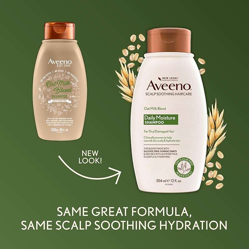 Aveeno Farm-Fresh Oat Milk Sulfate-Free Shampoo with Colloidal Oatmeal & Almond Milk, Moisturizing Shampoo for All Hair Types, Safe for Color-Treated Hair, Paraben & Dye-Free, 12 Fl Oz - Image 3