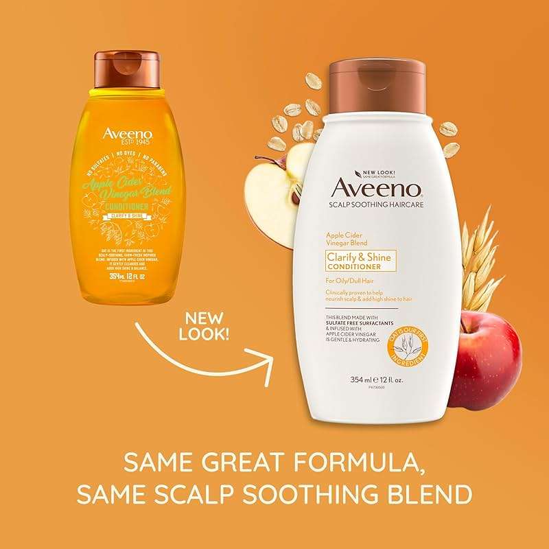 Aveeno Apple Cider Vinegar Clarifying Conditioner, Shine Boosting, Nourishing, for Dull Hair, 12 fl oz - Image 3