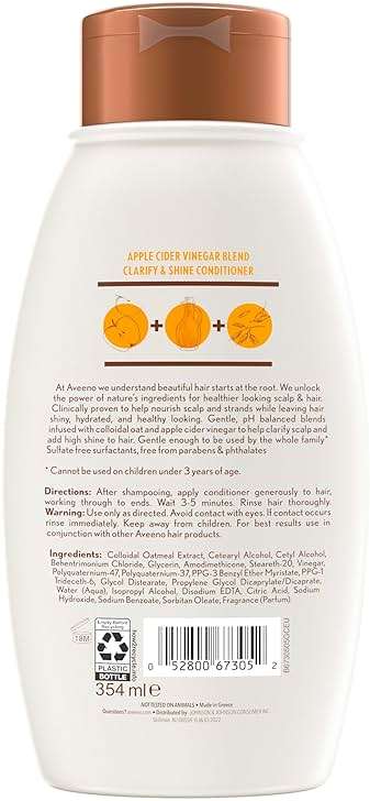 Aveeno Apple Cider Vinegar Clarifying Conditioner, Shine Boosting, Nourishing, for Dull Hair, 12 fl oz - Image 9
