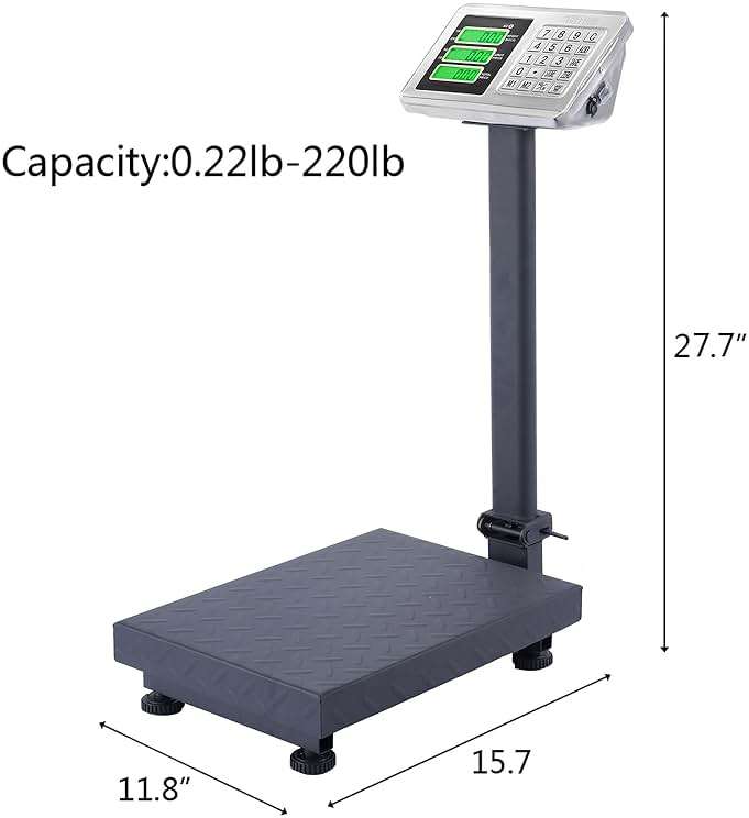 TUFFIOM 220lb Weight Electronic Platform Scale,Digital Floor Heavy Duty Folding Scales,Stainless Steel High-Definition LCD Display, Perfect for Postal Luggage Shipping Mailing Package Price Computing - Image 2