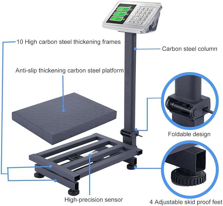 TUFFIOM 220lb Weight Electronic Platform Scale,Digital Floor Heavy Duty Folding Scales,Stainless Steel High-Definition LCD Display, Perfect for Postal Luggage Shipping Mailing Package Price Computing - Image 7