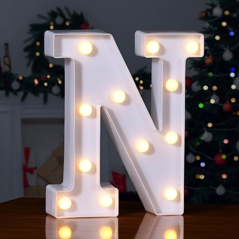 Foaky LED Letter Lights Sign Marquee Light Up Letters Sign for Night Light Wedding/Birthday Party Battery Powered Christmas Lamp Home Bar Decoration(N) - Product Image
