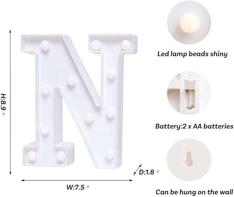 Foaky LED Letter Lights Sign Marquee Light Up Letters Sign for Night Light Wedding/Birthday Party Battery Powered Christmas Lamp Home Bar Decoration(N) - Image 2
