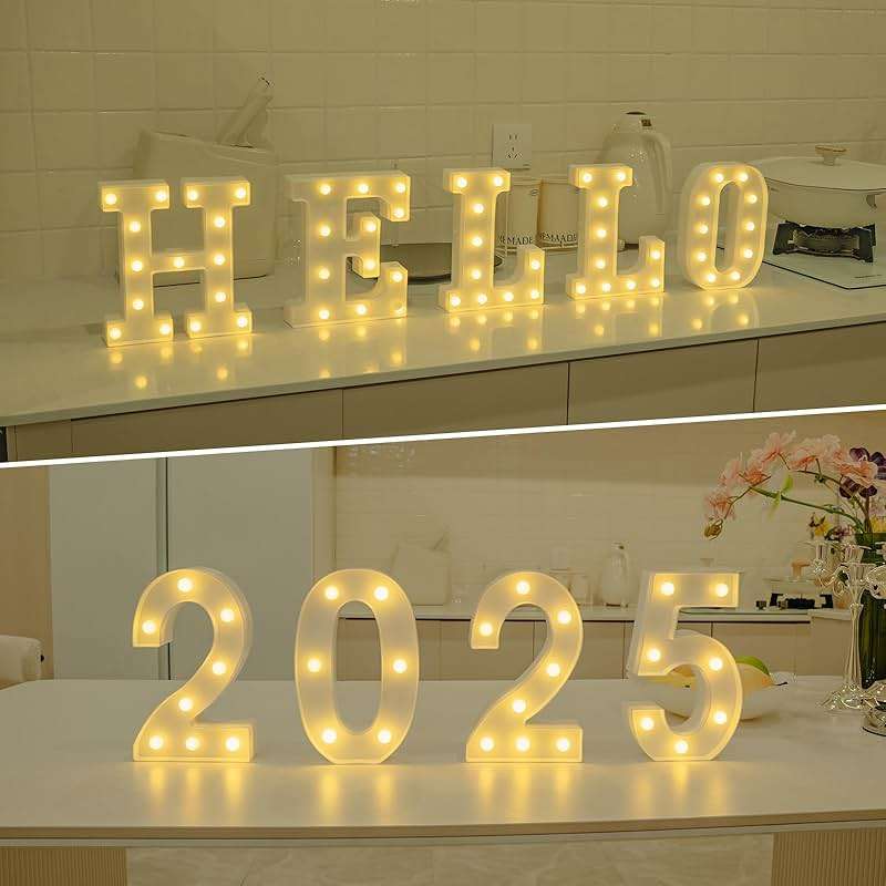 Foaky LED Letter Lights Sign Marquee Light Up Letters Sign for Night Light Wedding/Birthday Party Battery Powered Christmas Lamp Home Bar Decoration(N) - Image 5
