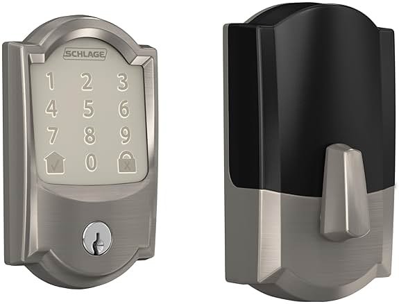 Schlage Encode Smart Wi-Fi Deadbolt Lock with Touchscreen Keypad, Keyless Front Door Entry, App Control, Alexa, Google Home and Airbnb Compatible, Satin Nickel, BE489WB CAM 619 - Product Image