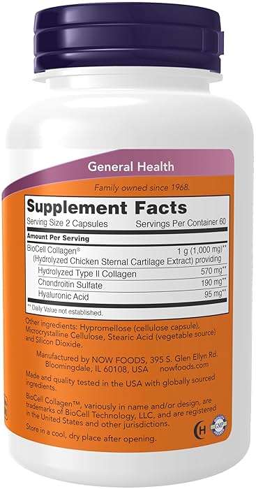 NOW Foods Supplements, BioCell Collagen® Hydrolyzed Type II, Clinically Validated, 120 Veg Capsules - Image 2