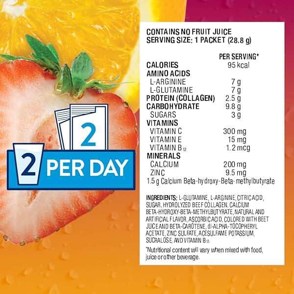 Juven Therapeutic Nutrition Drink Powder Including Collagen Peptides, Amino Acids, and HMB For Wound Healing Support, Fruit Punch, 30 Packets - Image 6