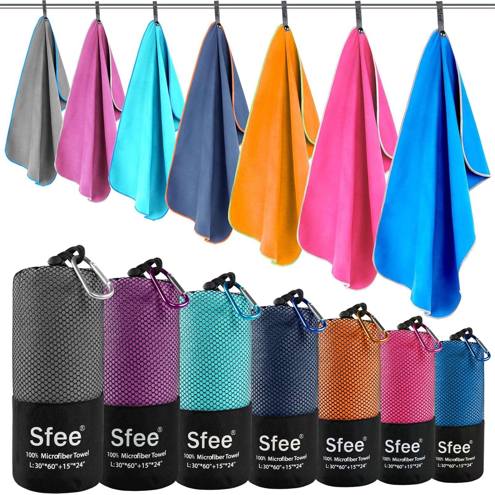 Sfee 2 Pack Microfiber Travel Towel, Quick Dry Towel Camping Beach Towel Super Absorbent Compact Lightweight Sports Gym Towels Set for Beach, Gym, Hiking, Pool, Backpacking, Bath, Yoga - Image 1