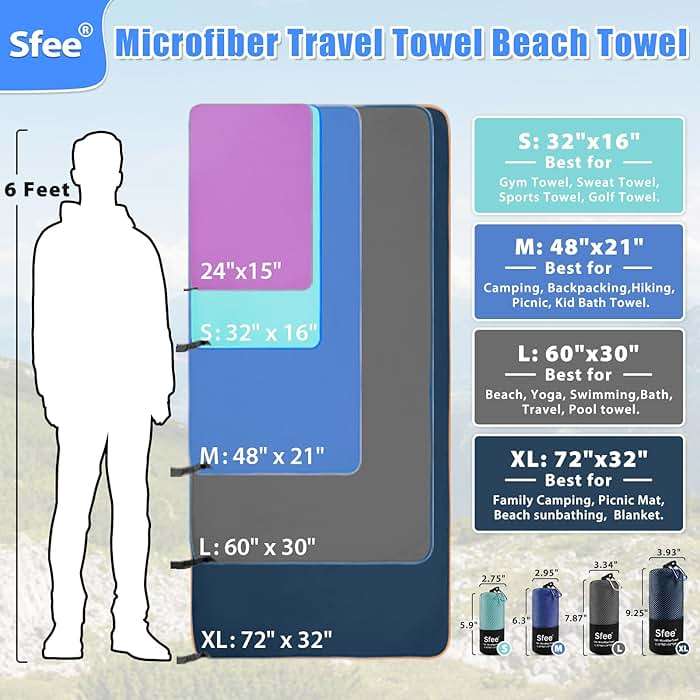 Sfee 2 Pack Microfiber Travel Towel, Quick Dry Towel Camping Beach Towel Super Absorbent Compact Lightweight Sports Gym Towels Set for Beach, Gym, Hiking, Pool, Backpacking, Bath, Yoga - Image 4