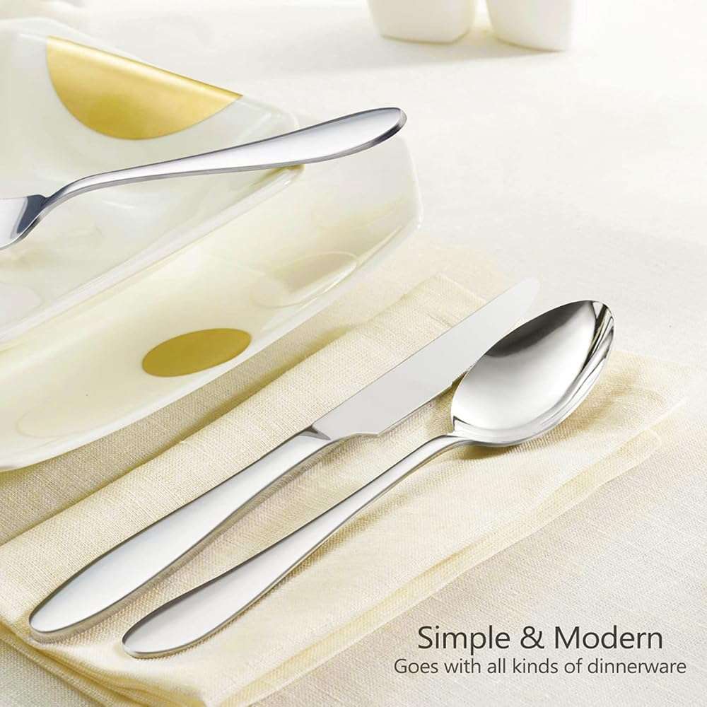 HaWare 40-Piece Silverware Set, Stainless Steel Flatware Service for 8, Modern Tableware Cutlery for Home, Elegant Eating Utensils Include Knives/Spoons/Forks, Mirror Polished, Dishwasher Safe - Image 2