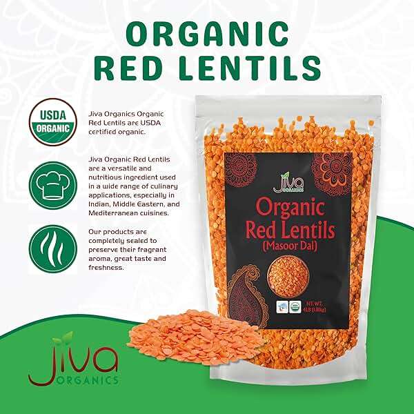Jiva Organic Split Red Lentils 4 Pound LARGE Bag - Masoor Dal - Non-GMO, Vegan, Certified, Non-Irradiated - Image 2