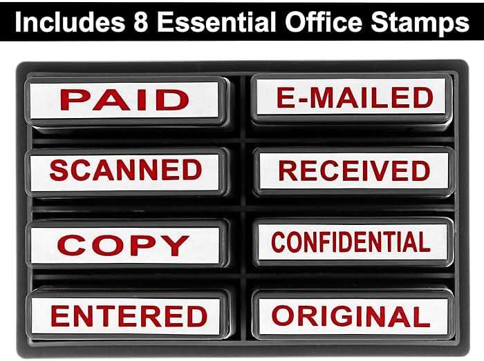 ExcelMark Mini Office Message Rubber Stamp Set - Red Ink - Storage Tray Included - Image 5