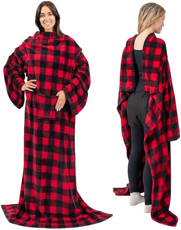 PAVILIA Wearable Blanket with Sleeves for Adult Women Men, Cozy Fleece Warm Wrap Throw with Arms, Gifts for Christmas, Wife - Image 1