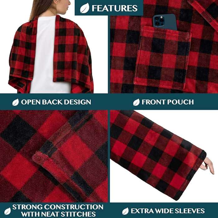 PAVILIA Wearable Blanket with Sleeves for Adult Women Men, Cozy Fleece Warm Wrap Throw with Arms, Gifts for Christmas, Wife - Image 3