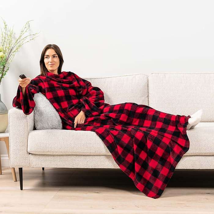 PAVILIA Wearable Blanket with Sleeves for Adult Women Men, Cozy Fleece Warm Wrap Throw with Arms, Gifts for Christmas, Wife - Image 4