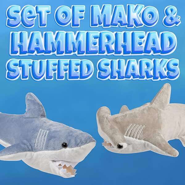 Bedwina Stuffed Animal Sharks - Pack of 2 Large, 14 inch Mako & 13 inch Hammerhead Plush Shark Toys, Stuff Animals Toy, for Baby Toddlers & Kids - Image 3