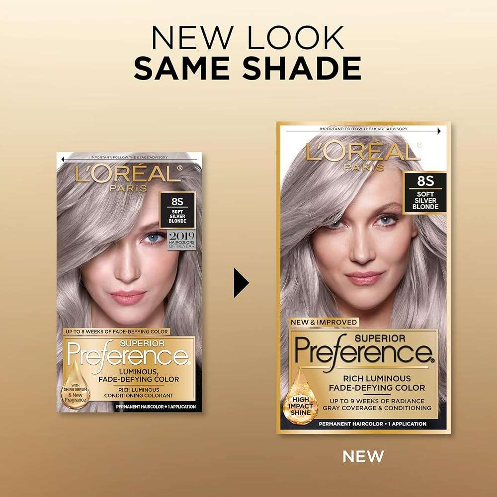 L'Oreal Paris Superior Preference Luminous Fade-Defying Permanent Hair Color, Hair Dye For Up to 9 Weeks of Radiance, Light Silver Blonde 8S, 1 Hair Dye Kit - Image 2