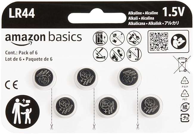 Amazon Basics 6-Pack LR44 Alkaline Button Coin Cell Battery, 1.5 Volt, Long Lasting Power, Mercury-Free - Image 1