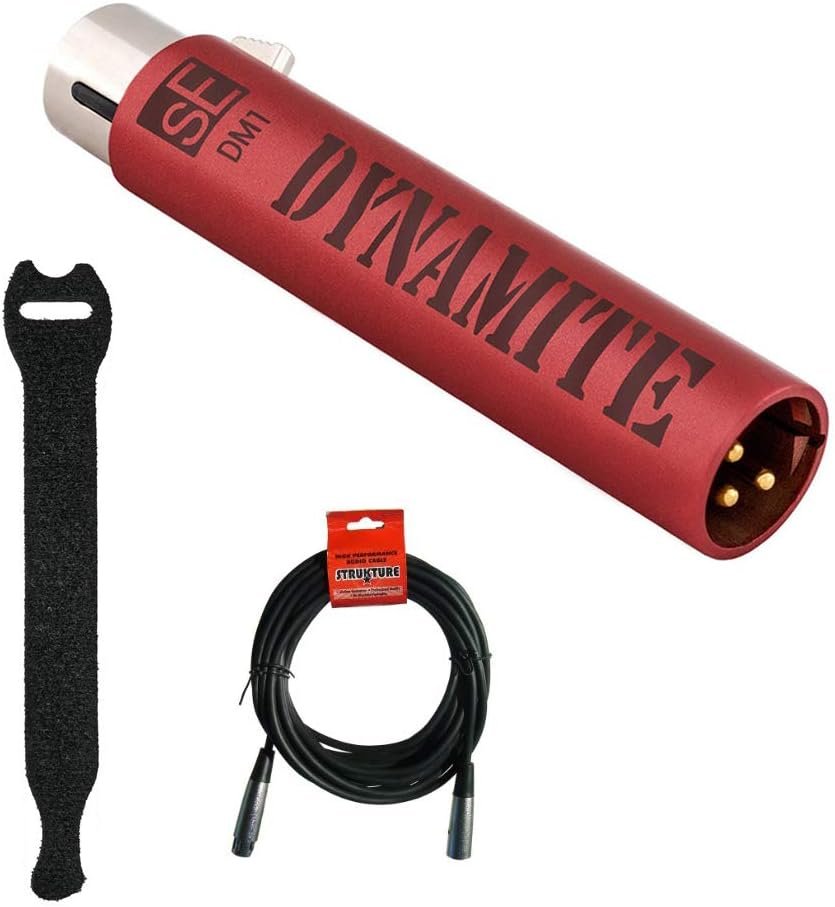 sE Electronics DM1 Dynamite Active Inline Microphone Preamplifier with 10-Pack Touch Fastener Straps & 20' XLR-XLR Cable Bundle - Product Image