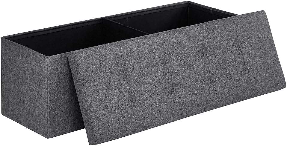 SONGMICS MAZIE Collection - 43 Inches Folding Storage Ottoman Bench, Ottoman Foot Rest, End of Bed Bench, Storage Chest, Load 660 lb, for Living Room, Bedroom, Entryway, Dark Gray ULSF77K - Image 1