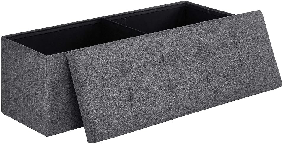 SONGMICS MAZIE Collection - 43 Inches Folding Storage Ottoman Bench, Ottoman Foot Rest, End of Bed Bench, Storage Chest, Load 660 lb, for Living Room, Bedroom, Entryway, Dark Gray ULSF77K - Product Image