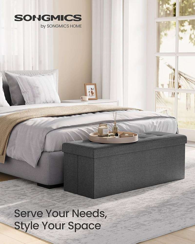 SONGMICS MAZIE Collection - 43 Inches Folding Storage Ottoman Bench, Ottoman Foot Rest, End of Bed Bench, Storage Chest, Load 660 lb, for Living Room, Bedroom, Entryway, Dark Gray ULSF77K - Image 3