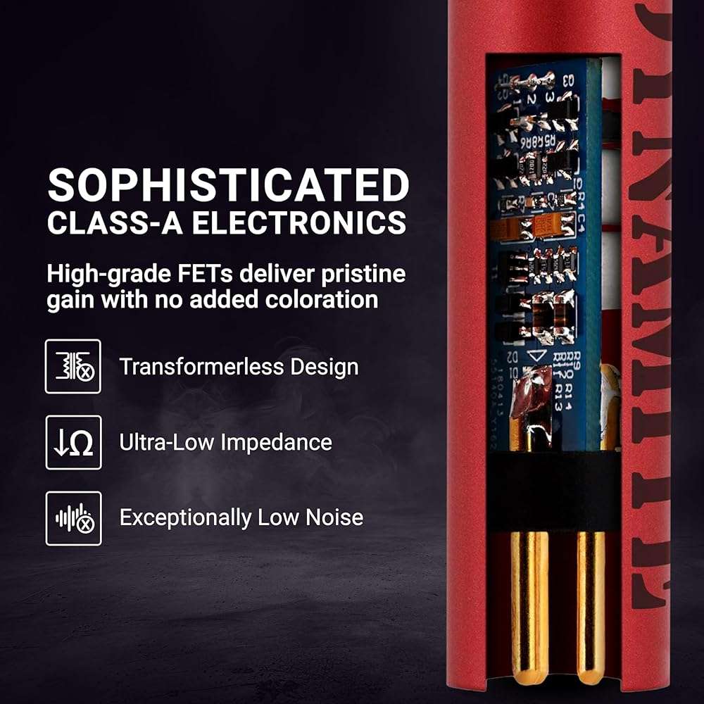 sE Electronics DM1 Dynamite Ultra-Slim Inline Microphone Preamp for Ribbon & Dynamic Microphones - Mic Preamp with +28dB Gain for Clean, Natural Sound - Ideal for Podcasting & Live Sound (Red) - Image 4
