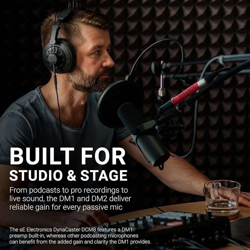 sE Electronics DM1 Dynamite Ultra-Slim Inline Microphone Preamp for Ribbon & Dynamic Microphones - Mic Preamp with +28dB Gain for Clean, Natural Sound - Ideal for Podcasting & Live Sound (Red) - Image 6