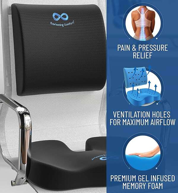 Everlasting Comfort Doctor Recommended Memory Foam Seat Cushion for Office Chairs & Car - Ergonomic Office Desk Accessories - Cushions for Tailbone Pain Relief, Sciatica & Back Support Pillow - Image 4