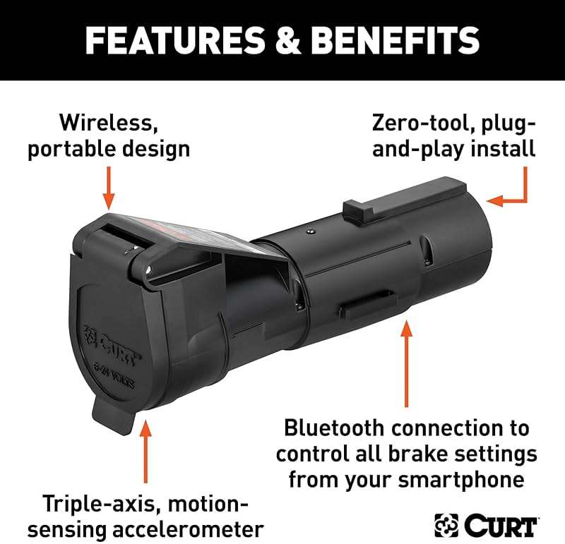 CURT 51180 Echo Wireless Trailer Brake Controller, Bluetooth Smartphone App, Mobile Electric Proportional Brake Controller, 7-Way RV Blade Plug, Portable, 1-2 Axles - Image 5