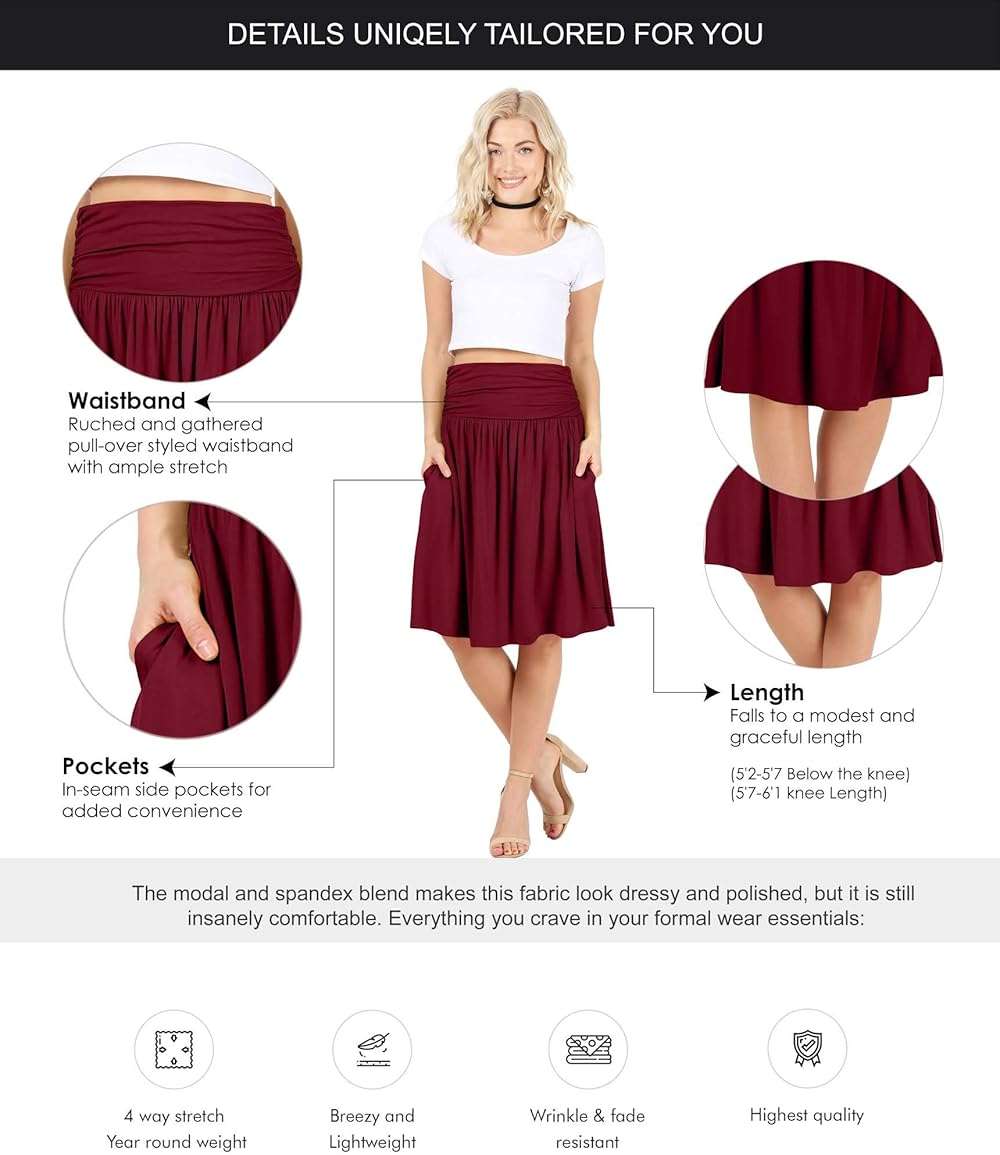 Simlu Skirts for Women Regular and Plus Size Skirt with Pockets Below The Knee Length Ruched Flowy Midi Skirt - Image 5