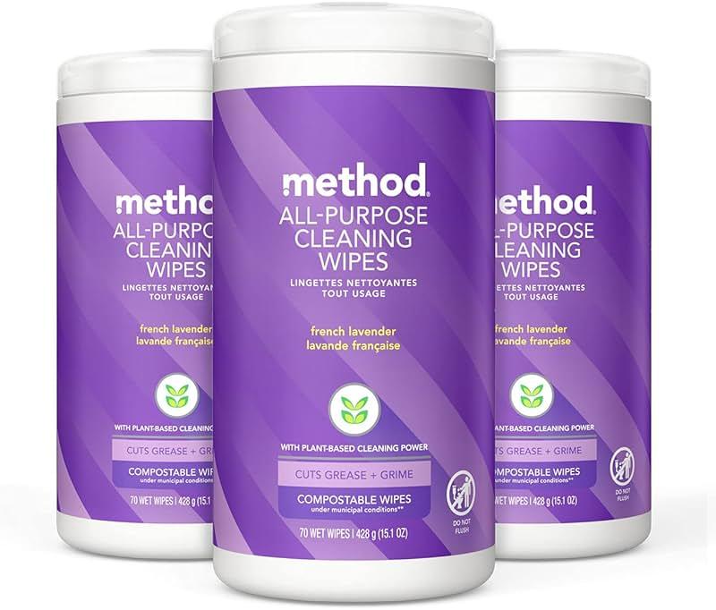 Method All-Purpose Cleaning Wipes, French Lavender, Multi-Surface, Compostable, 70 Count, (Pack of 3) by Method - Shop at Bazar