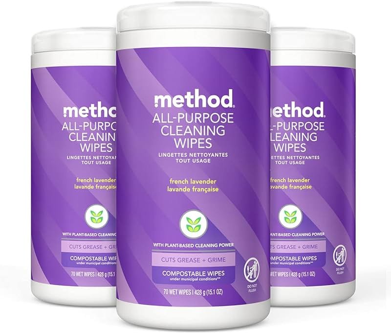 Method All-Purpose Cleaning Wipes, French Lavender, Multi-Surface, Compostable, 70 Count, (Pack of 3) - Product Image