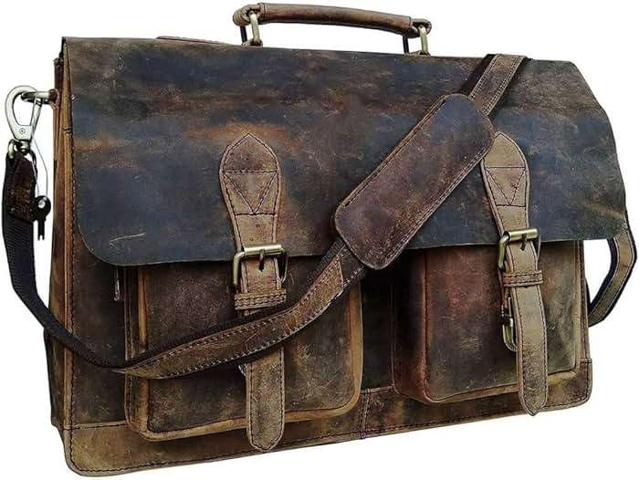 cuero Retro Brown Laptop Messenger Bag Office Briefcase Crossbody Travel Bag For Men And Women Bag Office Laptop Bag - Image 1