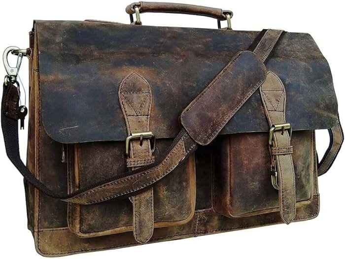 cuero Retro Brown Laptop Messenger Bag Office Briefcase Crossbody Travel Bag For Men And Women Bag Office Laptop Bag - Product Image